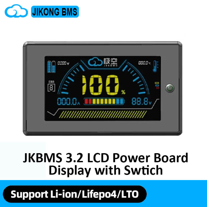 JK 3.2-inch LCD Display for Smart BMS Full-color QVGA LCD module for JK Smart BMS series, featuring real-time monitoring (voltage, current, SOC, temp), LED backlight, RS-485 comms, and wide -20 °C to +70 °C operating range—panel-mount form factor with handy switch and customizable branding.